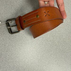 Men's Size 42 Leather Jean Belt K25 Wood With Brass Details i1781